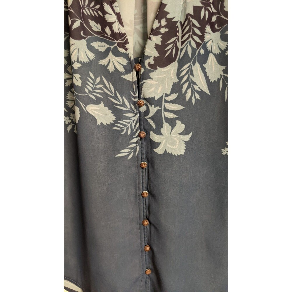 Anthropologie Pilcro Tavi Blue Buttondown Floral Blue Viscose Blouse Large - Picture 6 of 14